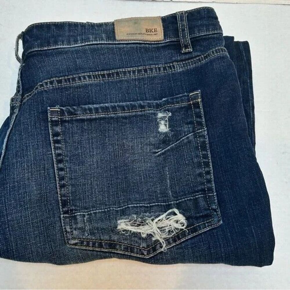 BKE Denim Mom Jean Distressed Destroyed Whiskered Dark Wash‎ size 36